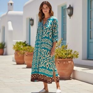 Zara Teal and Tan Dress